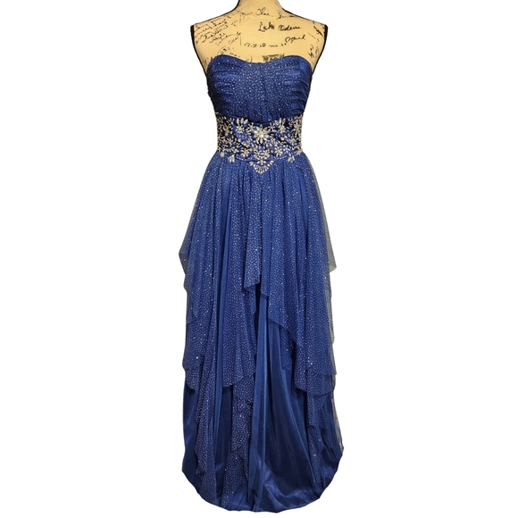 Roberta Bridal Blue Sparkling Embellished Strapless Gown - Picture 3 of 10